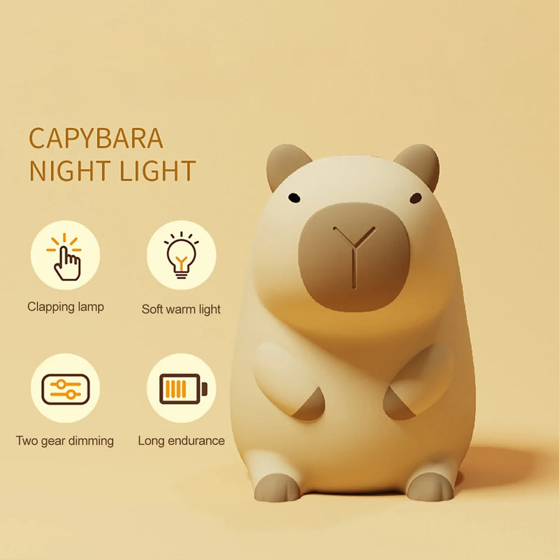 Cute Cartoon Capybara Silicone  USB Rechargeable LED Night Light